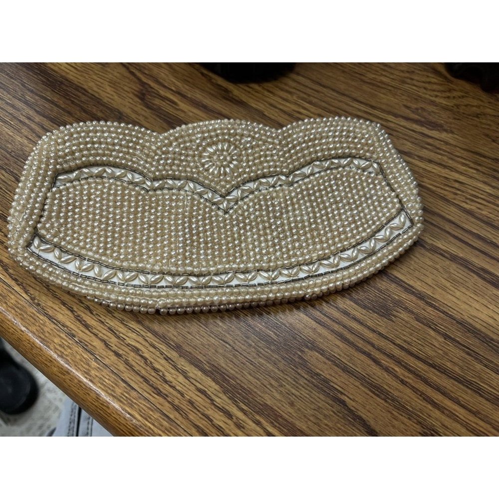 Vintage Beaded Cocktail Purse Faux Pearl White Evening Clutch YKK